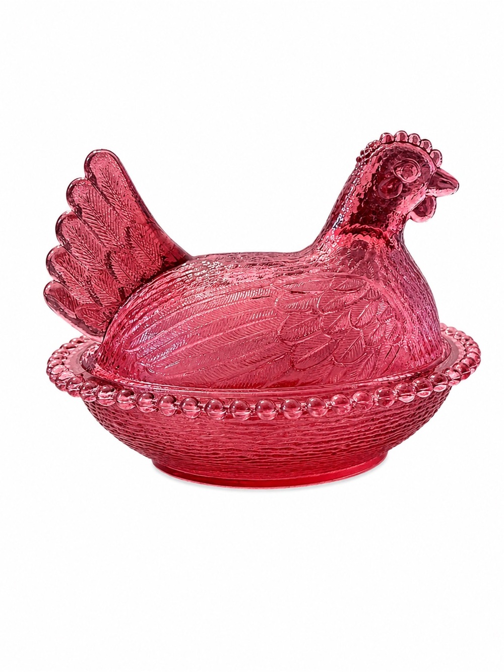 Indiana glass Glass Hen Covered Dish in Cranberry Red - Picture 5 of 5